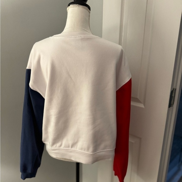 Modern Lux USA Patriotic Color Block Red White & Blue Crewneck Sweatshirt Sz L - Picture 6 of 9